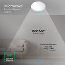 V-TAC VT-8178 griestu gaismeklis ar mikroviļņu kustības sensoru, 2xE27, maks. 2x20W, 220–240V, 180°/360°, IP44, balts, Ø277x112,4mm, 5 gadu garantija