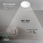 V-TAC VT-8178 ceiling light with microwave motion sensor, 2xE27, max. 2x20W, 220–240V, 180°/360°, IP44, white, Ø277x112.4mm, 5-year warranty