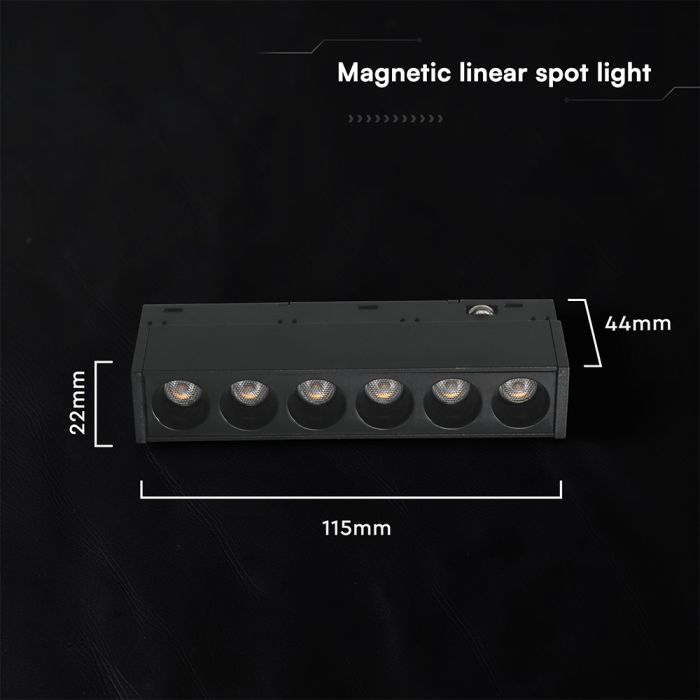 5W LED magnētiskais lineārais grille gaismeklis, 48V, V-TAC VT-41008, IP20, melns, neitrāli balta gaisma 4000K