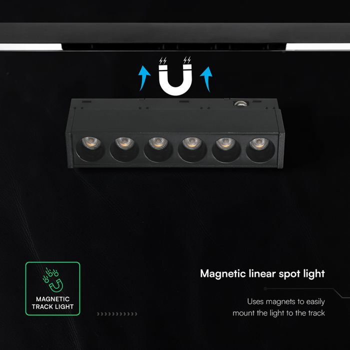 5W LED magnētiskais lineārais grille gaismeklis, 48V, V-TAC VT-41008, IP20, melns, neitrāli balta gaisma 4000K