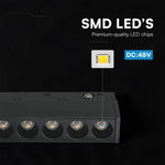 5W LED magnētiskais lineārais grille gaismeklis, 48V, V-TAC VT-41008, IP20, melns, neitrāli balta gaisma 4000K