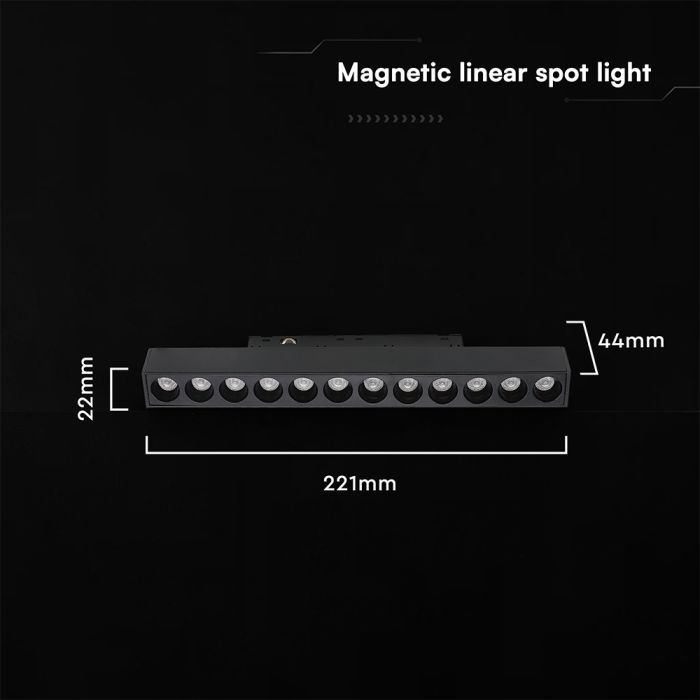 10W LED magnētiskais lineārais grille gaismeklis, 48V, V-TAC VT-41021, IP20, melns, neitrāli balta gaisma 4000K