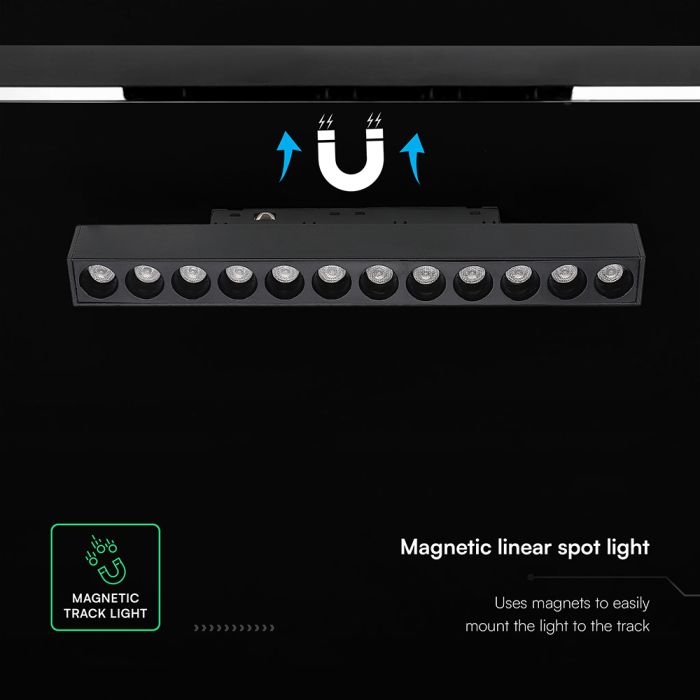 10W LED magnētiskais lineārais grille gaismeklis, 48V, V-TAC VT-41021, IP20, melns, neitrāli balta gaisma 4000K