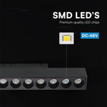 10W LED magnētiskais lineārais grille gaismeklis, 48V, V-TAC VT-41021, IP20, melns, neitrāli balta gaisma 4000K