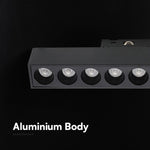10W LED magnētiskais lineārais grille gaismeklis, 48V, V-TAC VT-41021, IP20, melns, auksti balta gaisma 6400K