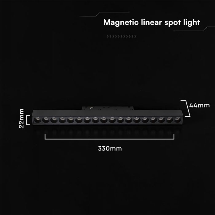 15W LED magnētiskais lineārais grille gaismeklis, 48V, V-TAC VT-41022, IP20, melns, neitrāli balta gaisma 4000K