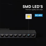 15W LED magnētiskais lineārais grille gaismeklis, 48V, V-TAC VT-41022, IP20, melns, auksti balta gaisma 6400K
