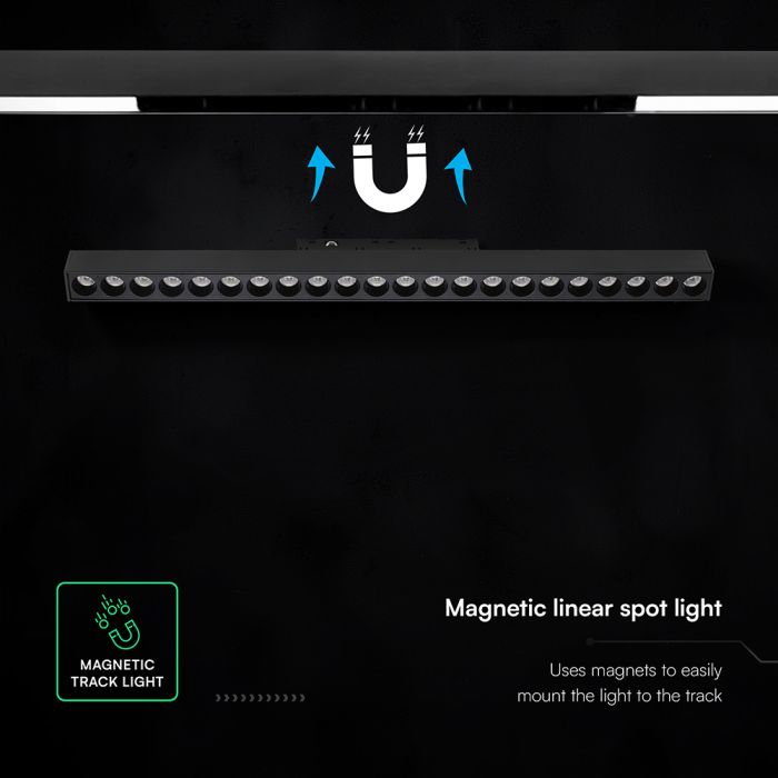 20W LED magnētiskais lineārais grille gaismeklis, 48V, V-TAC VT-41023, IP20, melns, silti balta gaisma 3000K