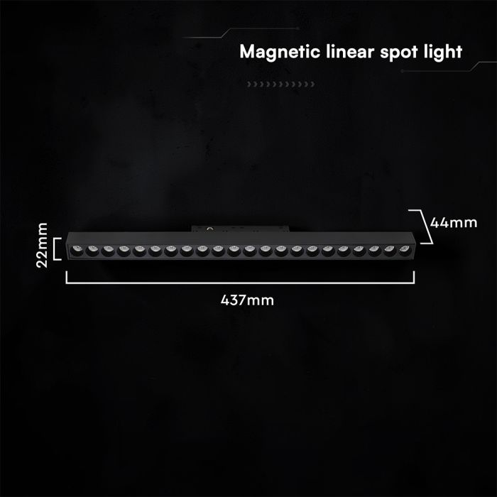 20W LED magnētiskais lineārais grille gaismeklis, 48V, V-TAC VT-41023, IP20, melns, neitrāli balta gaisma 4000K