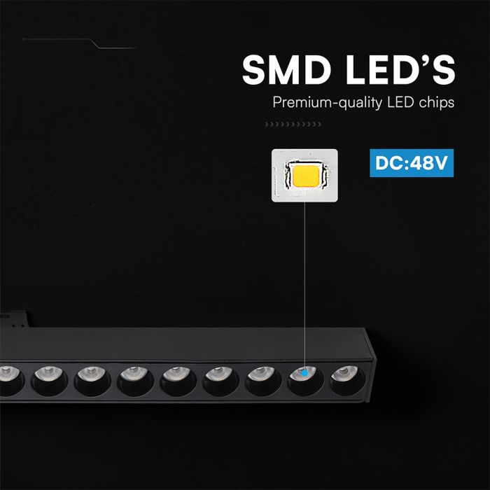 20W LED magnētiskais lineārais grille gaismeklis, 48V, V-TAC VT-41023, IP20, melns, neitrāli balta gaisma 4000K