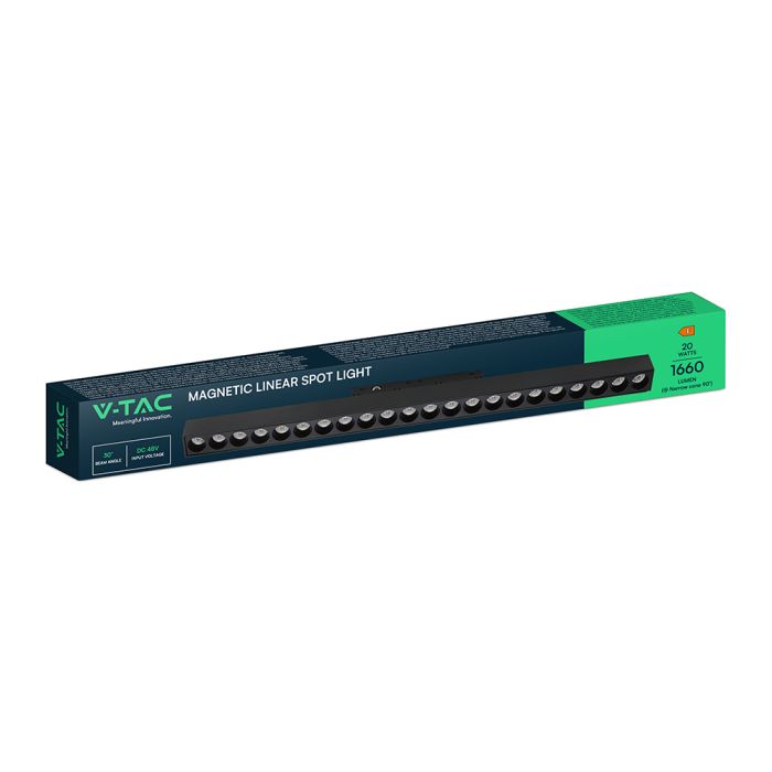 20W LED magnētiskais lineārais grille gaismeklis, 48V, V-TAC VT-41023, IP20, melns, auksti balta gaisma 6400K