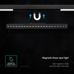 20W LED magnētiskais lineārais grille gaismeklis, 48V, V-TAC VT-41023, IP20, melns, auksti balta gaisma 6400K