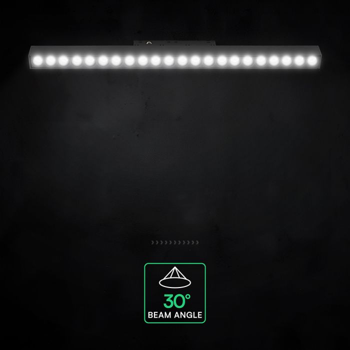 20W LED magnētiskais lineārais grille gaismeklis, 48V, V-TAC VT-41023, IP20, melns, auksti balta gaisma 6400K