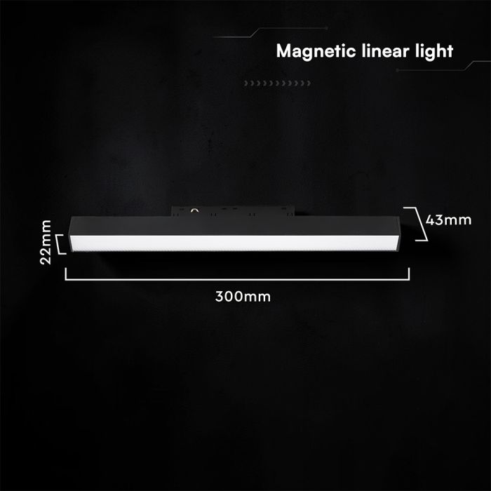 10W LED magnētiskais lineārais flood gaismeklis, 48V, V-TAC VT-41026, IP20, melns, silti balta gaisma 3000K