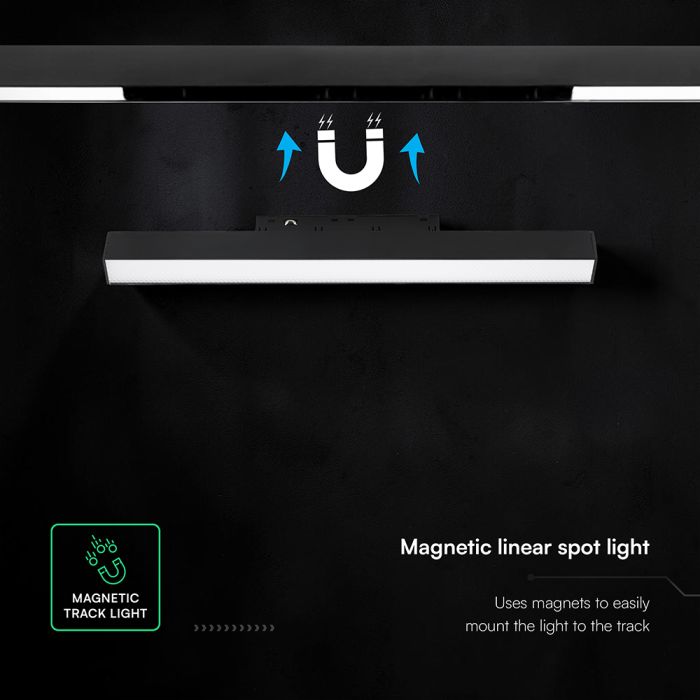 10W LED magnētiskais lineārais flood gaismeklis, 48V, V-TAC VT-41026, IP20, melns, silti balta gaisma 3000K
