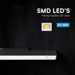 10W LED magnētiskais lineārais flood gaismeklis, 48V, V-TAC VT-41026, IP20, melns, silti balta gaisma 3000K