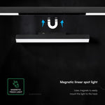 10W LED magnētiskais lineārais flood gaismeklis, 48V, V-TAC VT-41026, IP20, melns, neitrāli balta gaisma 4000K