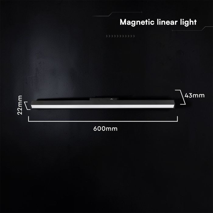 20W LED magnētiskais lineārais flood gaismeklis, 48V, V-TAC VT-41027, IP20, melns, silti balta gaisma 3000K