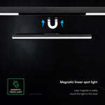 20W LED magnētiskais lineārais flood gaismeklis, 48V, V-TAC VT-41027, IP20, melns, silti balta gaisma 3000K