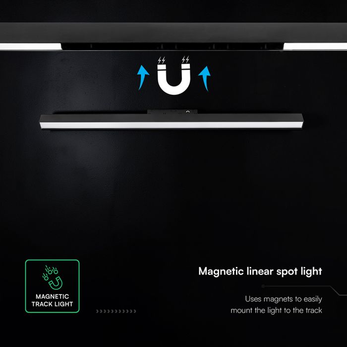 20W LED magnētiskais lineārais flood gaismeklis, 48V, V-TAC VT-41027, IP20, melns, neitrāli balta gaisma 4000K