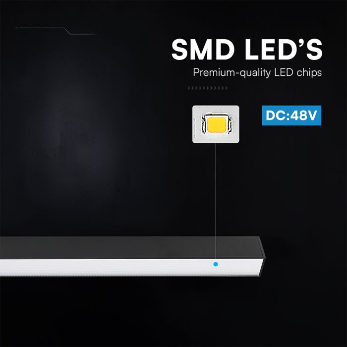 20W LED magnētiskais lineārais flood gaismeklis, 48V, V-TAC VT-41027, IP20, melns, neitrāli balta gaisma 4000K