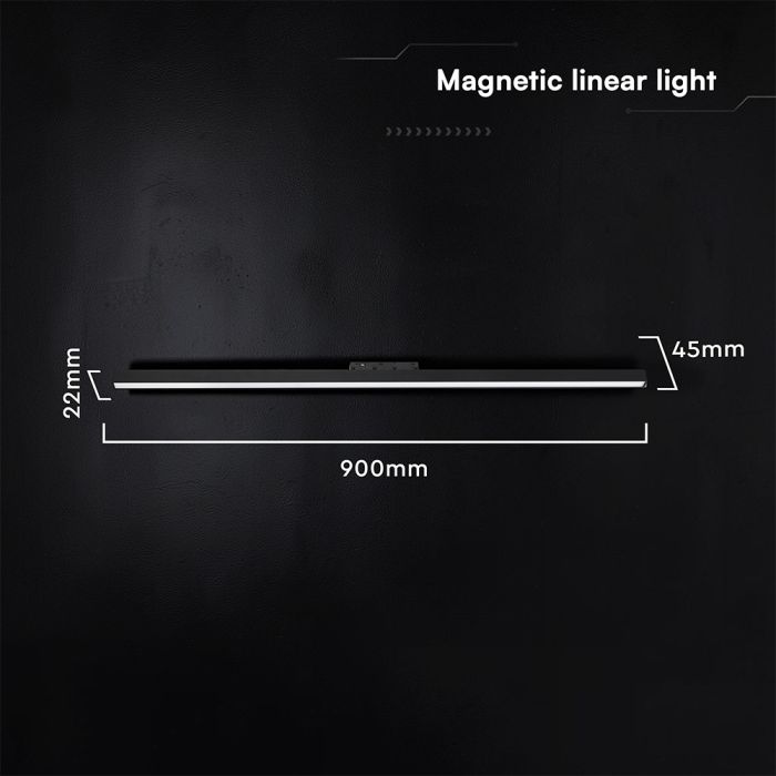 28W LED magnētiskais lineārais flood gaismeklis, 48V, V-TAC VT-41036, IP20, melns, silti balta gaisma 3000K