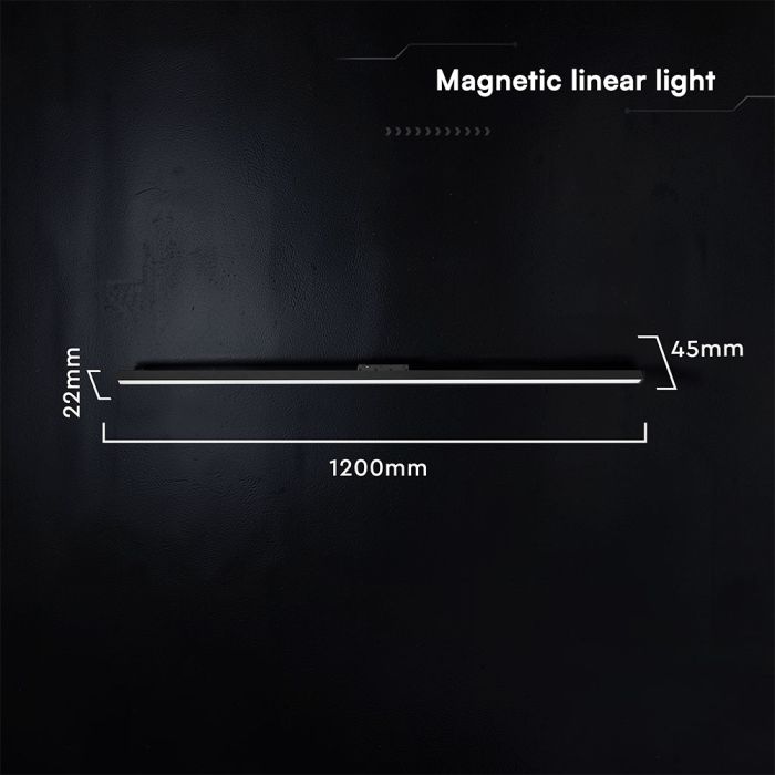 36W LED magnētiskais lineārais flood gaismeklis, 48V, V-TAC VT-41048, IP20, melns, neitrāli balta gaisma 4000K