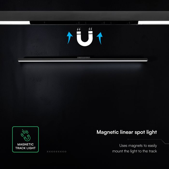 36W LED magnētiskais lineārais flood gaismeklis, 48V, V-TAC VT-41048, IP20, melns, auksti balta gaisma 6400K