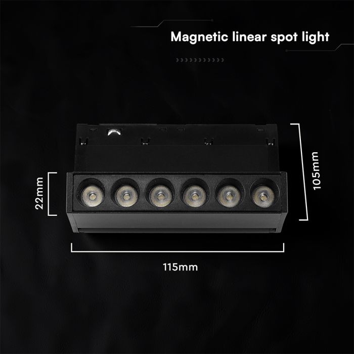 5W LED magnētiskais grozāms spots, 48V, V-TAC VT-41028, IP20, melns, neitrāli balta gaisma 4000K