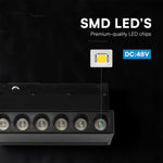 5W LED magnētiskais grozāms spots, 48V, V-TAC VT-41028, IP20, melns, neitrāli balta gaisma 4000K