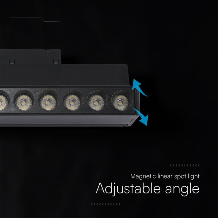 10W LED magnētiskais grozāms spots, 48V, V-TAC VT-41029, IP20, melns, silti balta gaisma 3000K