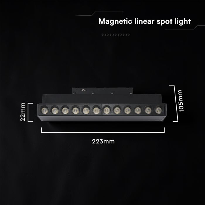 10W LED magnētiskais grozāms spots, 48V, V-TAC VT-41029, IP20, melns, neitrāli balta gaisma 4000K