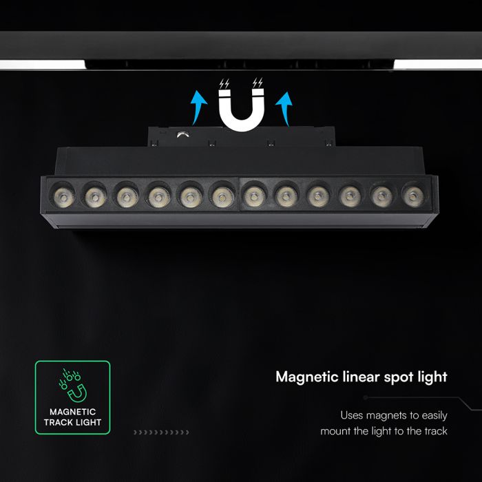 10W LED magnētiskais grozāms spots, 48V, V-TAC VT-41029, IP20, melns, neitrāli balta gaisma 4000K