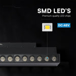 10W LED magnētiskais grozāms spots, 48V, V-TAC VT-41029, IP20, melns, neitrāli balta gaisma 4000K