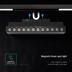 10W LED magnētiskais grozāms spots, 48V, V-TAC VT-41029, IP20, melns, auksti balta gaisma 6400K