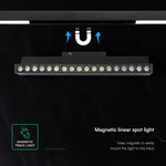 15W LED magnētiskais grozāms spots, 48V, V-TAC VT-41031, IP20, melns, silti balta gaisma 3000K