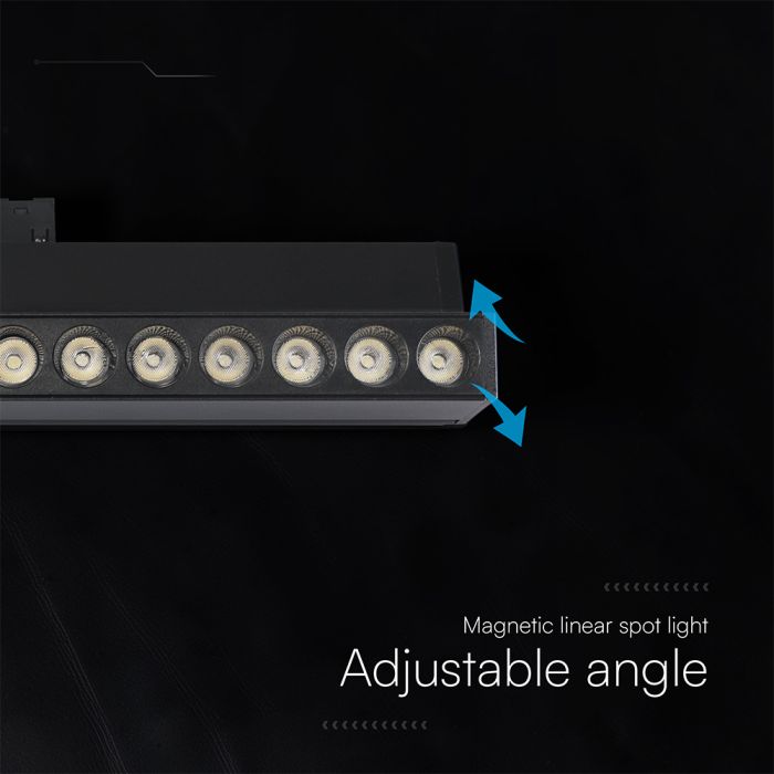 15W LED magnētiskais grozāms spots, 48V, V-TAC VT-41031, IP20, melns, silti balta gaisma 3000K