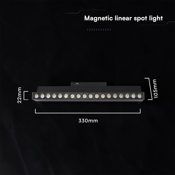 15W LED magnētiskais grozāms spots, 48V, V-TAC VT-41031, IP20, melns, neitrāli balta gaisma 4000K