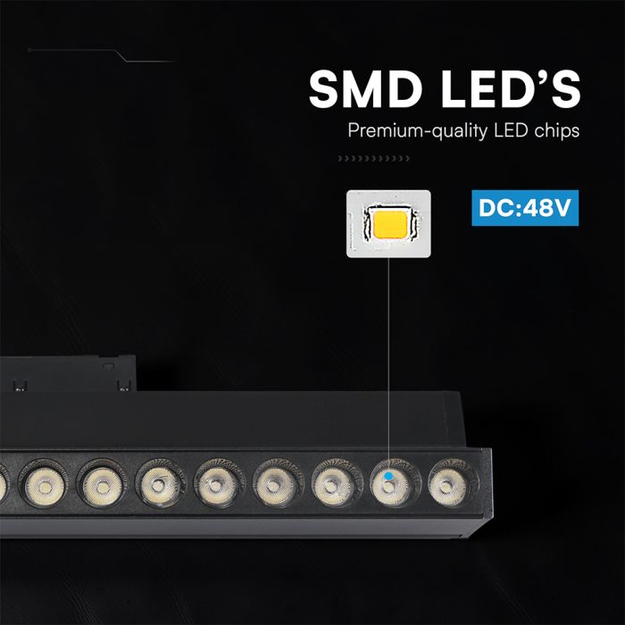15W LED magnētiskais grozāms spots, 48V, V-TAC VT-41031, IP20, melns, auksti balta gaisma 6400K