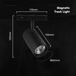 10W LED magnētiskais sliežu gaismeklis (track), 48V, V-TAC VT-40012, IP20, melns, silti balta gaisma 3000K