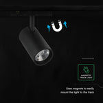 10W LED magnētiskais sliežu gaismeklis (track), 48V, V-TAC VT-40012, IP20, melns, silti balta gaisma 3000K