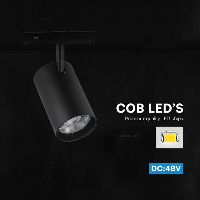 12W LED magnētiskais sliežu gaismeklis (track), 48V, V-TAC VT-40020, IP20, melns, silti balta gaisma 3000K