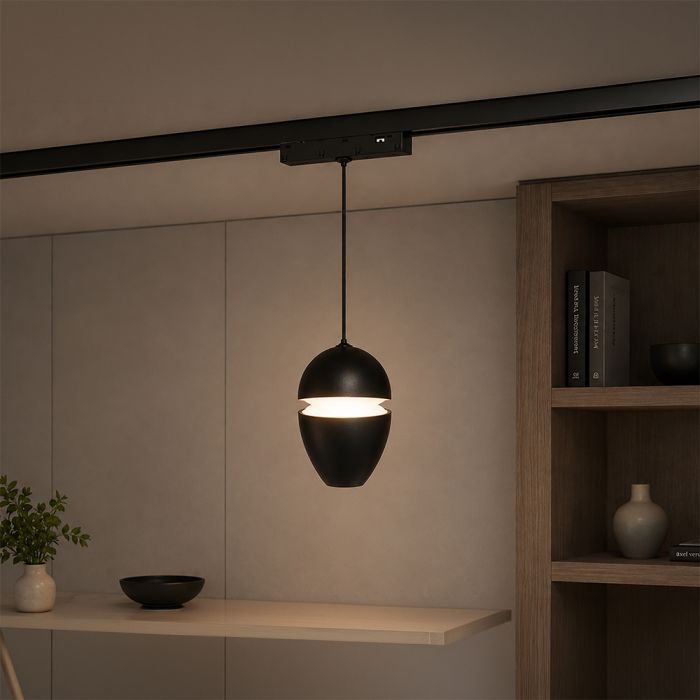 7W(840Lm) LED magnētiskās sliedes piekaramais gaismeklis, V-TAC, SMD, 120Lm/W, 48V DC, IP20, alumīnijs, melns, 115x80x1060mm, 40°, 3 gadu garantija, silti balta gaisma 6400K