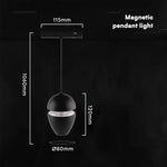 7W(840Lm) LED magnētiskās sliedes piekaramais gaismeklis, V-TAC, SMD, 120Lm/W, 48V DC, IP20, alumīnijs, melns, 115x80x1060mm, 40°, 3 gadu garantija, silti balta gaisma 3000K