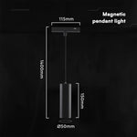 5W LED magnētiskais piekaramais gaismeklis, 48V, V-TAC VT-40006, IP20, melns, silti balta gaisma 3000K