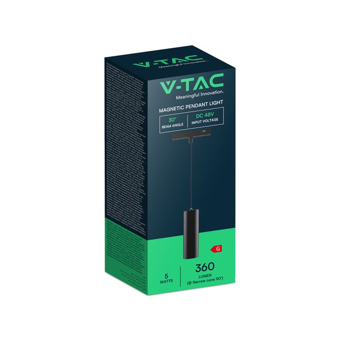 5W LED magnētiskais piekaramais gaismeklis, 48V, V-TAC VT-40006, IP20, melns, neitrāli balta gaisma 4000K