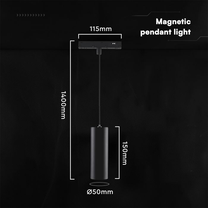 5W LED magnētiskais piekaramais gaismeklis, 48V, V-TAC VT-40006, IP20, melns, neitrāli balta gaisma 4000K