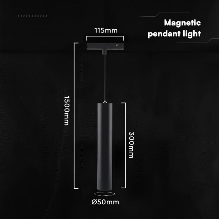 10W LED magnētiskais piekaramais gaismeklis, 48V, V-TAC VT-40011, IP20, melns, neitrāli balta gaisma 4000K