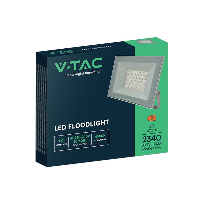 30W(2550Lm) LED prožektors bez kustību sensora, V-TAC, IP65, balts, neitrāli balta gaisma 4000K