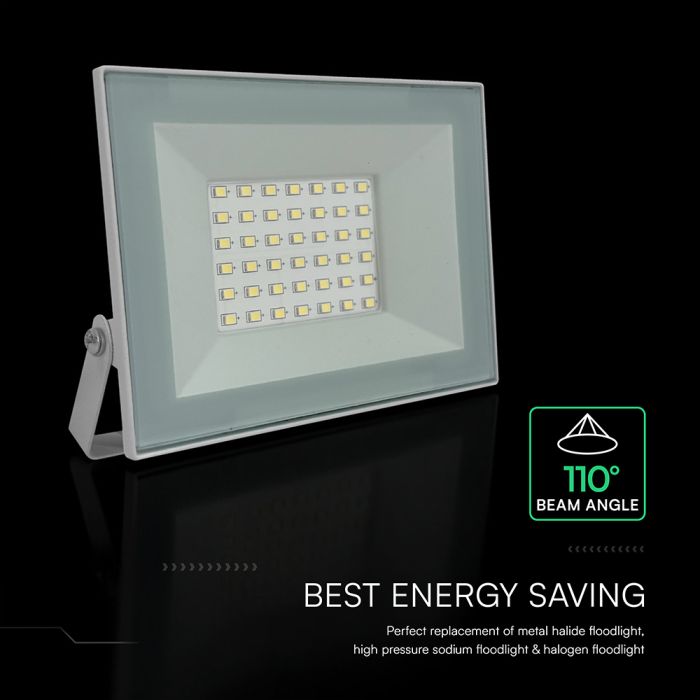 30W(2550Lm) LED prožektors bez kustību sensora, V-TAC, IP65, balts, neitrāli balta gaisma 4000K